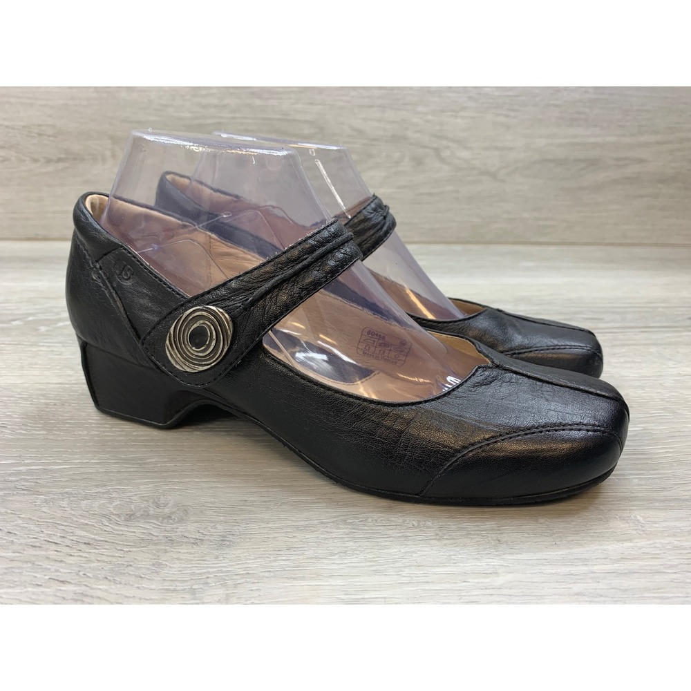 Josef Seibel Women's Black Leather Mary Jane Pumps  Low Block Heel 7.5